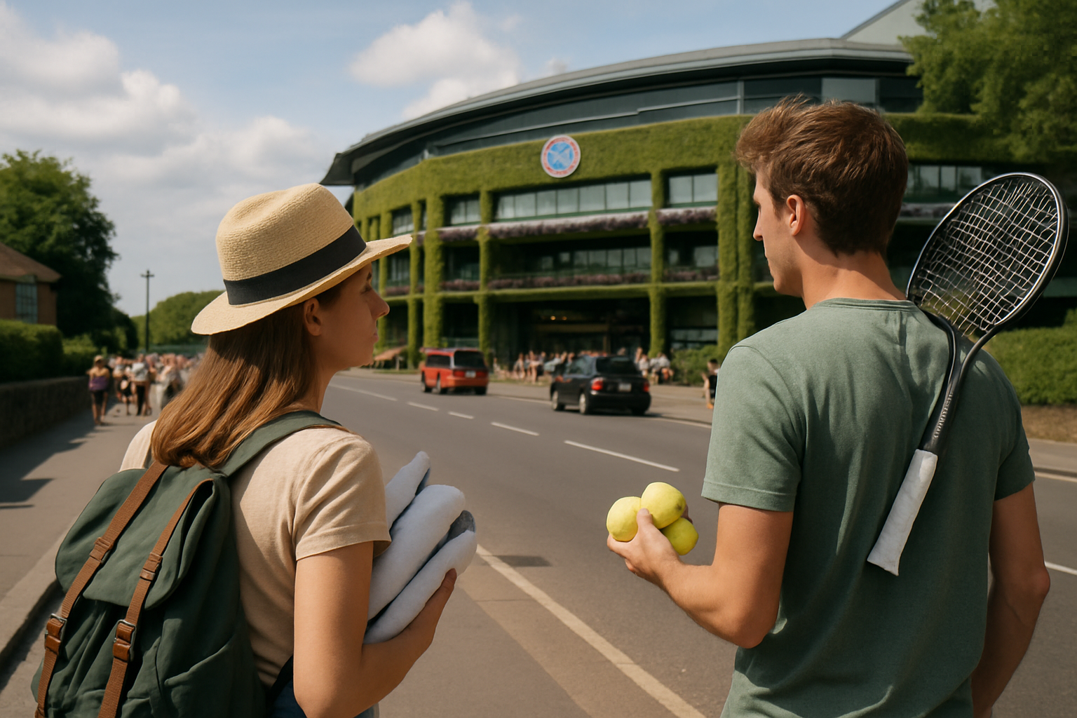 Dos tenistas de blanco juegan en una pista de hierba ante gradas llenas en Wimbledon