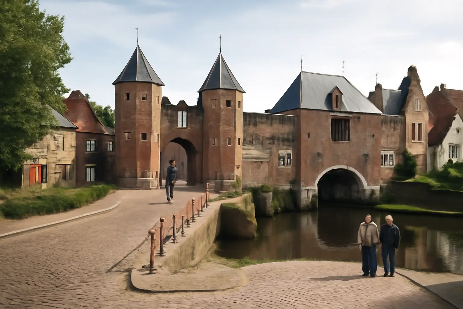 View of the city centre of Amersfoort with historic street and canals