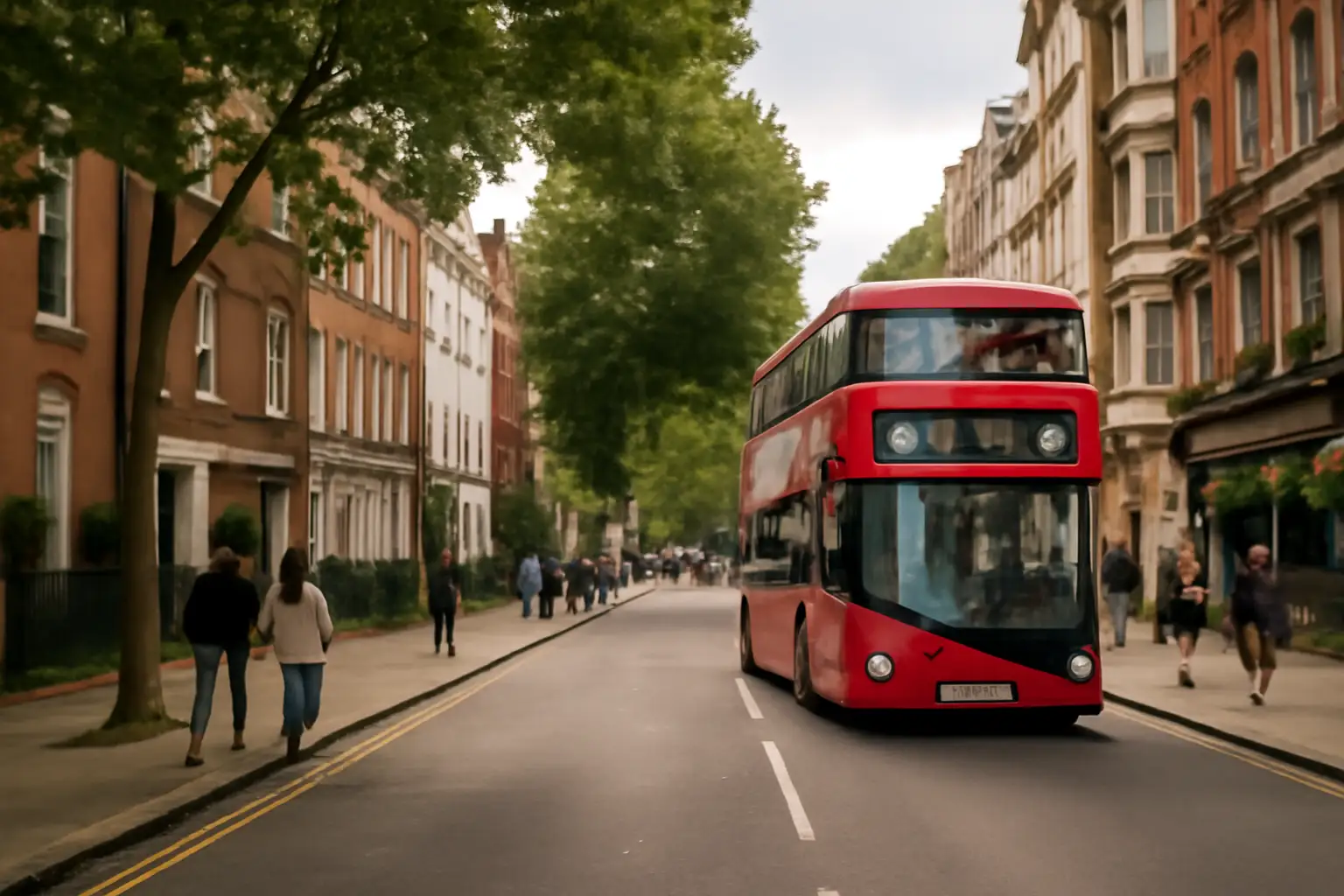 View of London with a recognisable city atmosphere and busy urban life