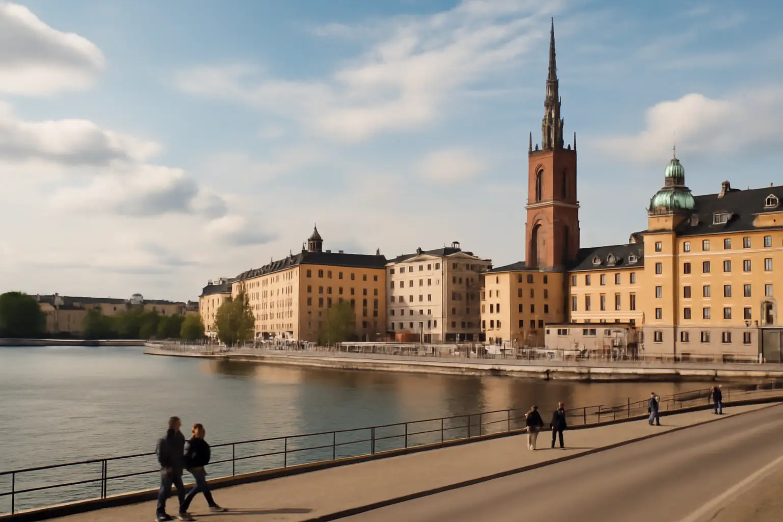 View of Stockholm with water, islands and city buildings